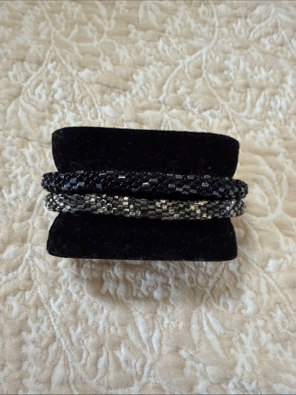 Beaded Black Sparkle Bangle Bracelets